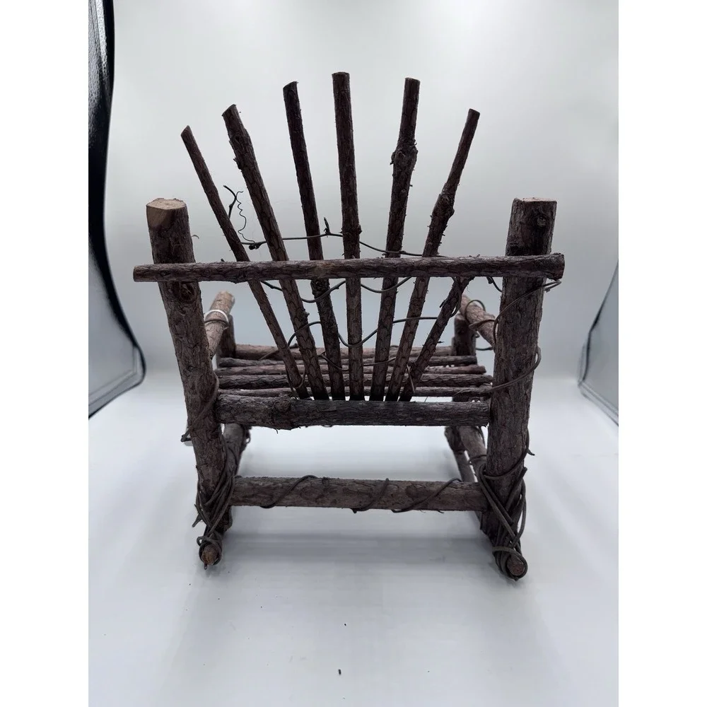 Vintage 12 In H Miniature Hand Made Rustic Wooden Twig Folk Art Rocking Chair